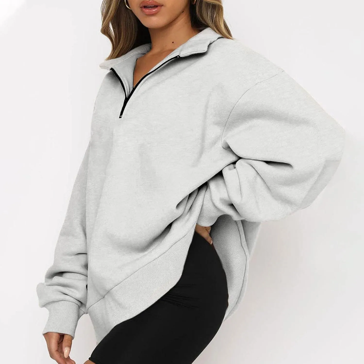 Ceboyel Oversized Sweatshirt For Women Half Zip Hoodie Sweater Trendy Y2K Long Sleeve Tops Fall Fashion Clothes Outfits 2023