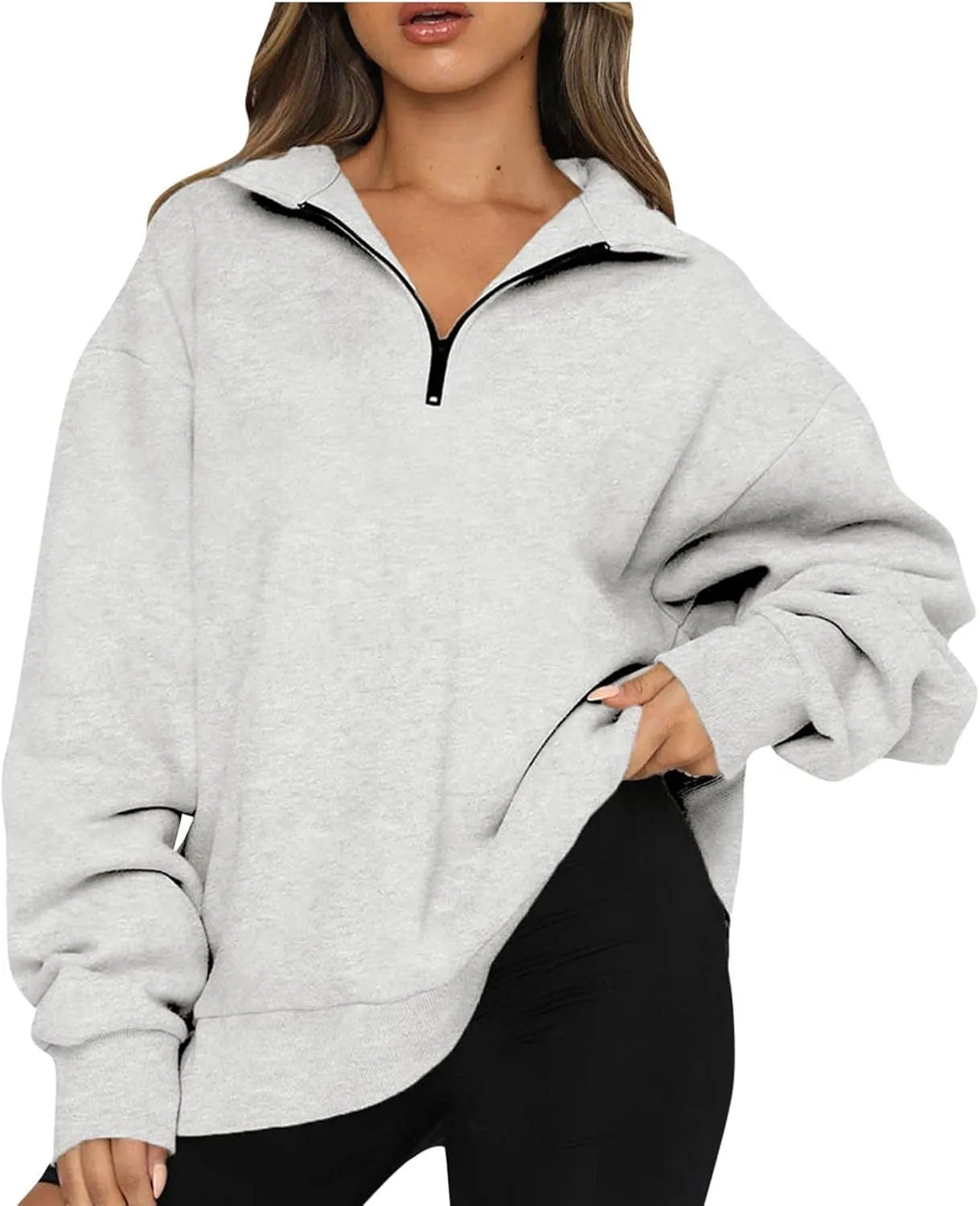 Ceboyel Oversized Sweatshirt For Women Half Zip Hoodie Sweater Trendy Y2K Long Sleeve Tops Fall Fashion Clothes Outfits 2023