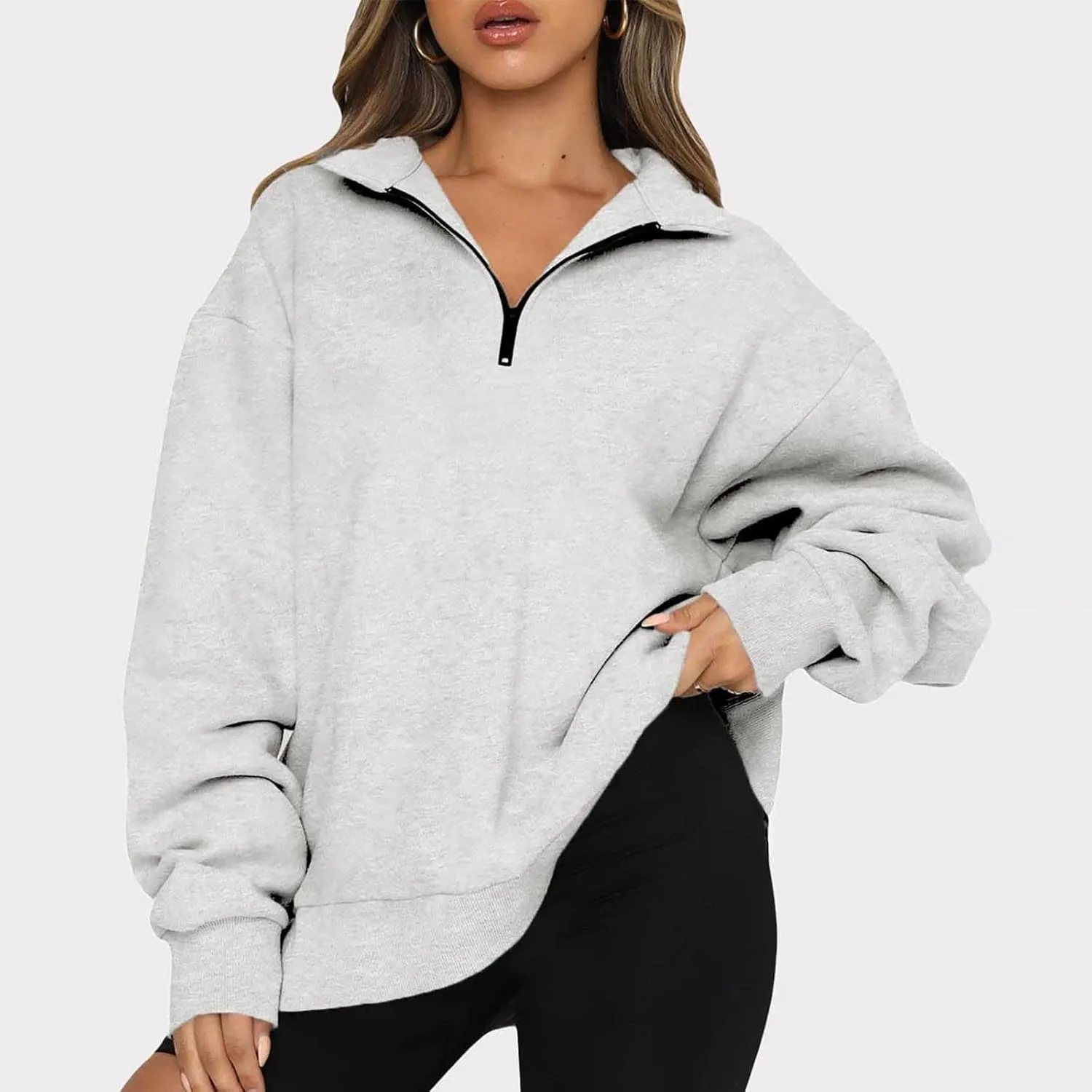 Ceboyel Oversized Sweatshirt For Women Half Zip Hoodie Sweater Trendy Y2K Long Sleeve Tops Fall Fashion Clothes Outfits 2023