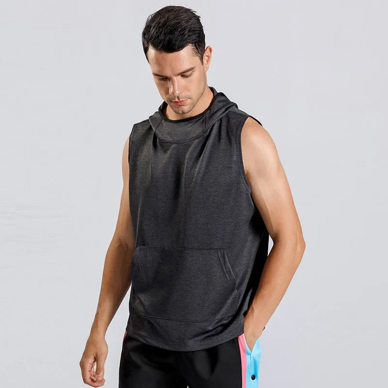 Mens Sport Sleeveless Sweatshirt Gym Training Hoodies Tank Clothing Male Fitness Shirts Tops Bodybuilding Singlet Workout Vest