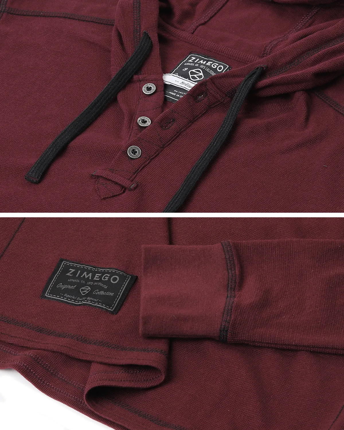 Mens Vintage Dyed Thermal Long Sleeve Lightweight Fashion Hooded Henley