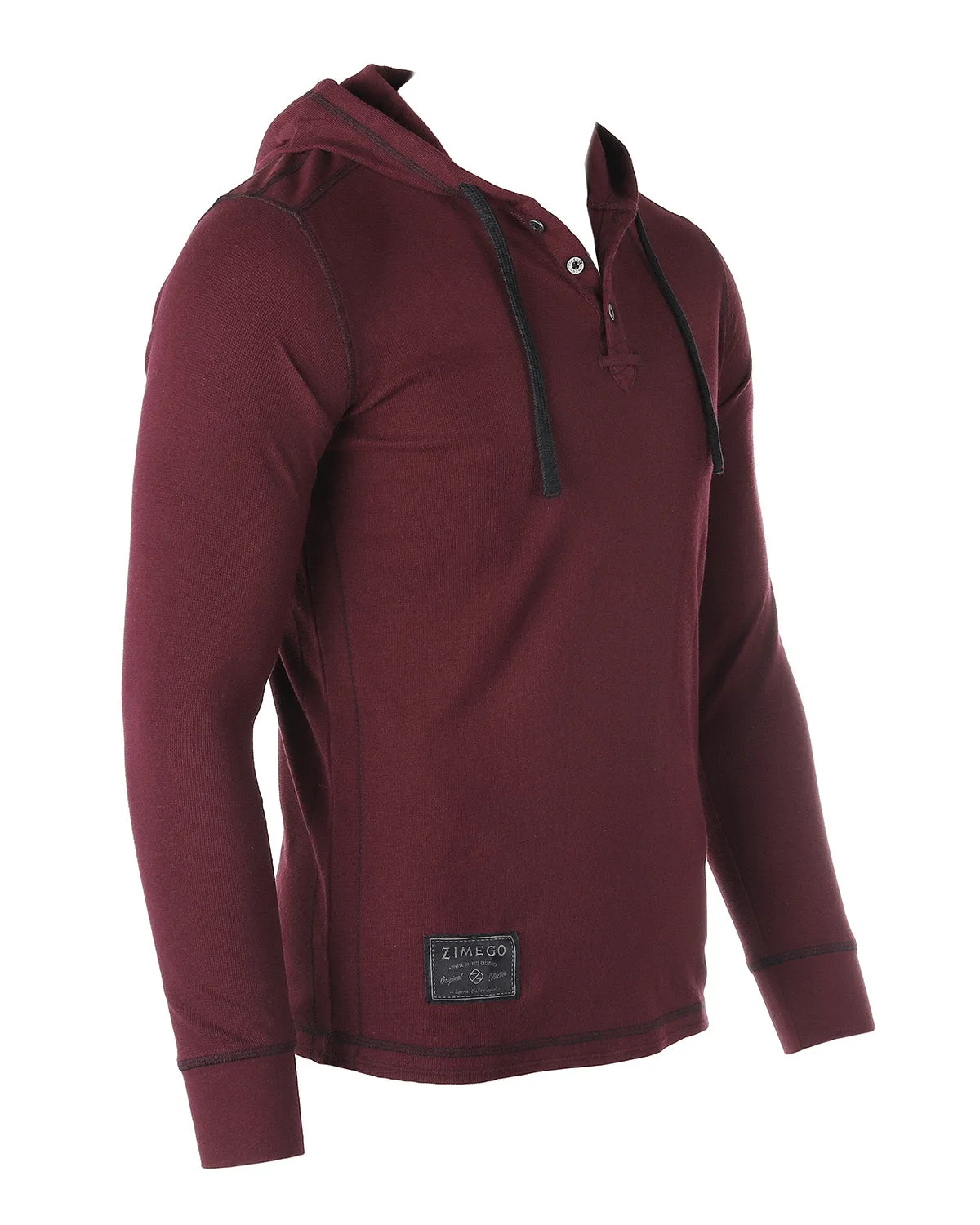 Mens Vintage Dyed Thermal Long Sleeve Lightweight Fashion Hooded Henley