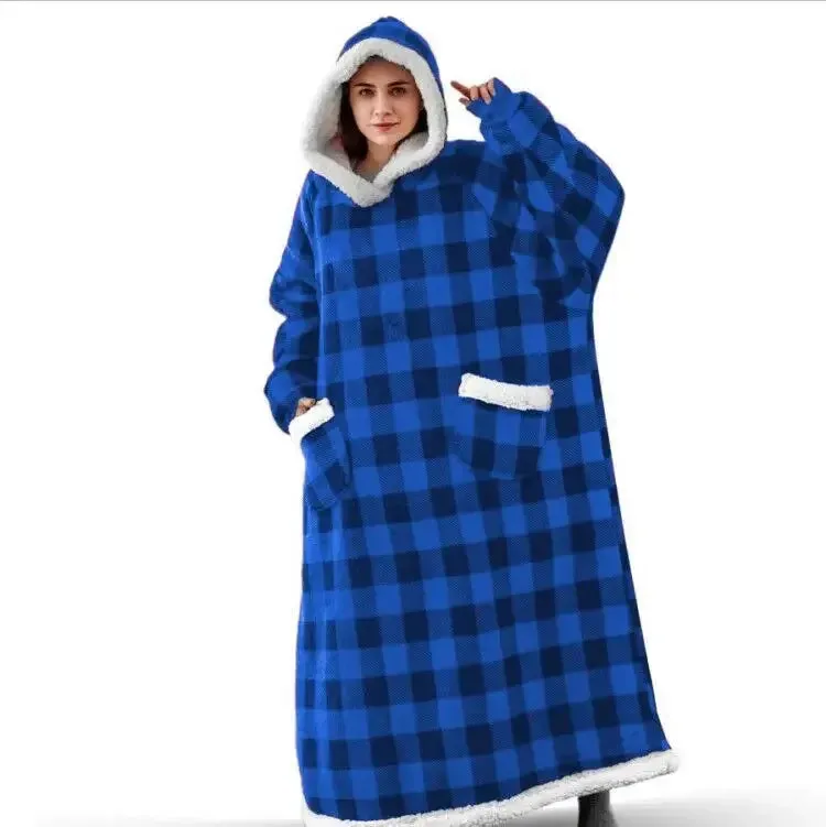 Oversized Flannel Blanket Hoodie with Sleeves:  Giant Fleece Pullover for Women & Men | Cozy Winter TV Blanket - Ideal  Gift