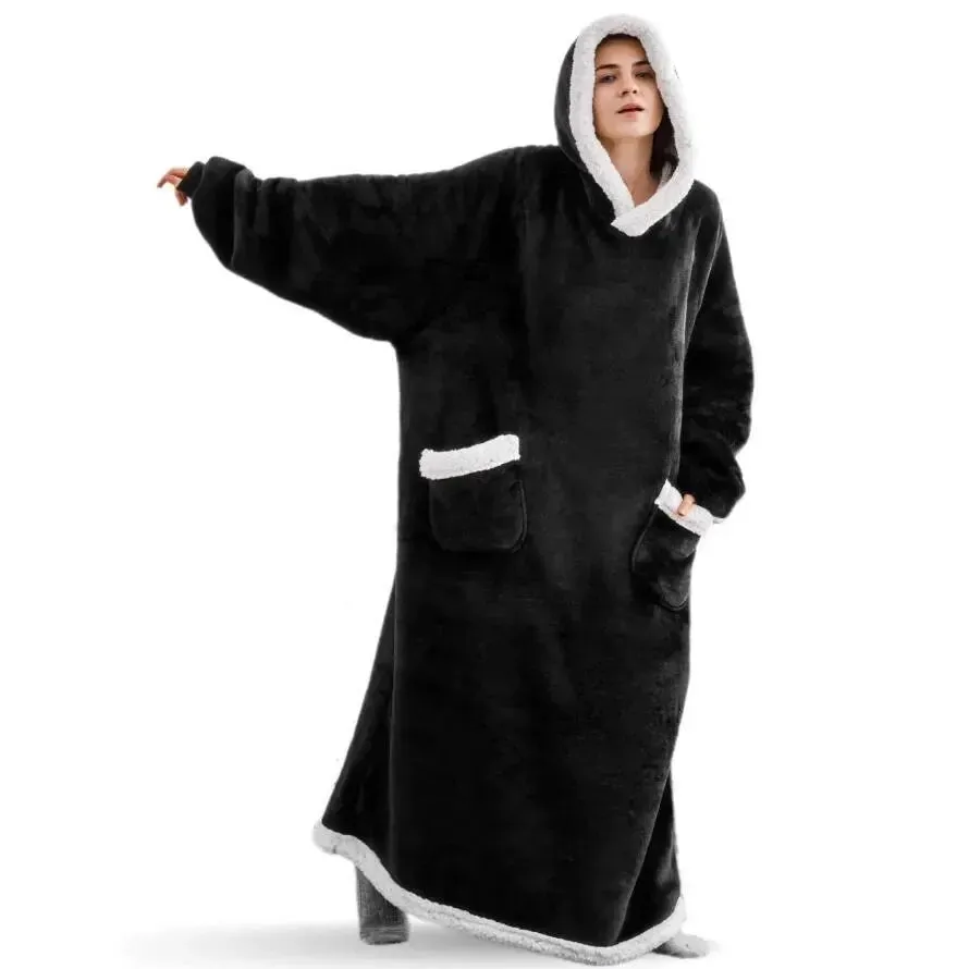 Oversized Flannel Blanket Hoodie with Sleeves:  Giant Fleece Pullover for Women & Men | Cozy Winter TV Blanket - Ideal  Gift