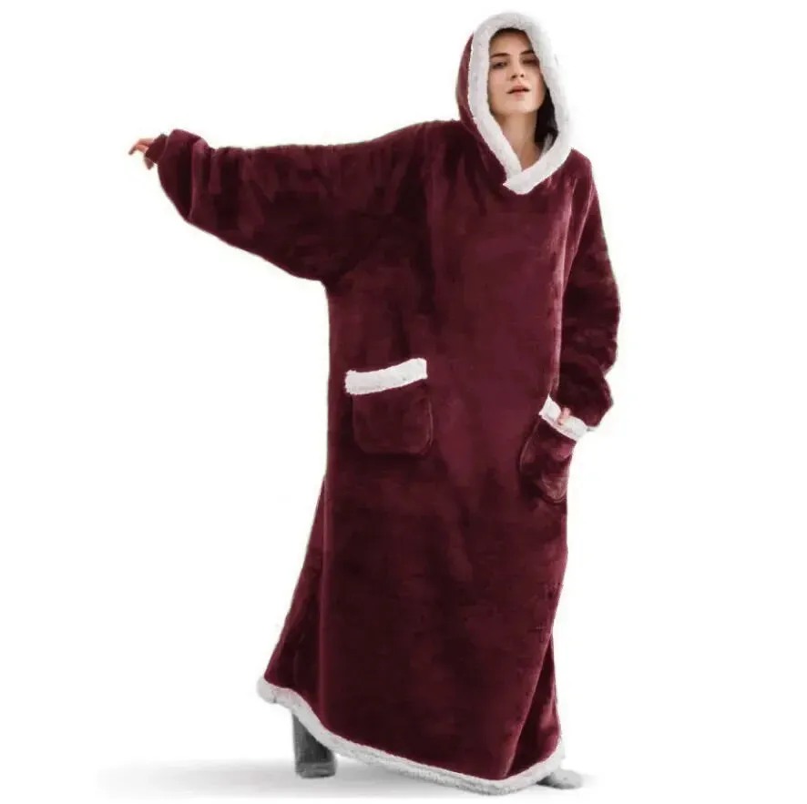 Oversized Flannel Blanket Hoodie with Sleeves:  Giant Fleece Pullover for Women & Men | Cozy Winter TV Blanket - Ideal  Gift