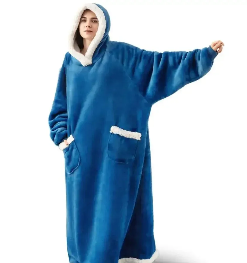 Oversized Flannel Blanket Hoodie with Sleeves:  Giant Fleece Pullover for Women & Men | Cozy Winter TV Blanket - Ideal  Gift