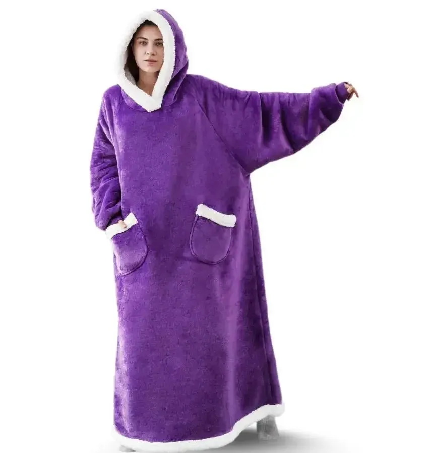 Oversized Flannel Blanket Hoodie with Sleeves:  Giant Fleece Pullover for Women & Men | Cozy Winter TV Blanket - Ideal  Gift
