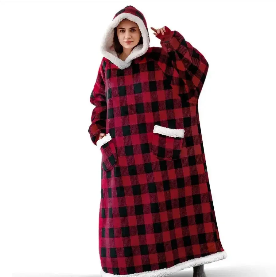 Oversized Flannel Blanket Hoodie with Sleeves:  Giant Fleece Pullover for Women & Men | Cozy Winter TV Blanket - Ideal  Gift