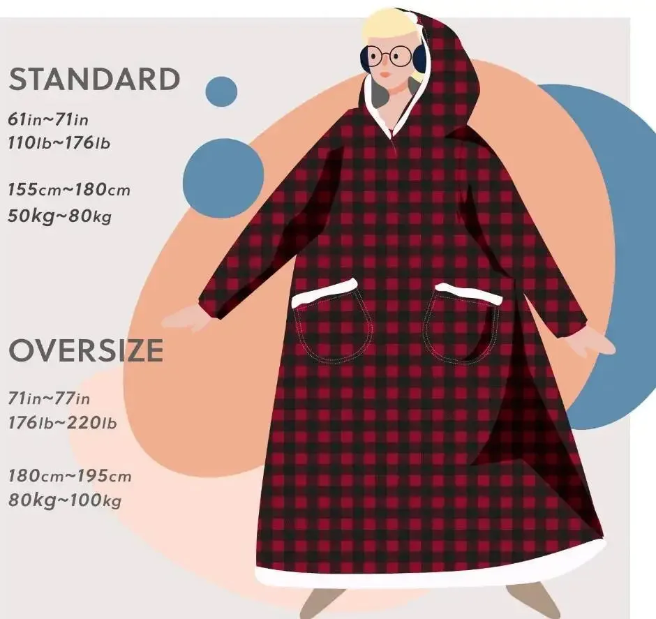 Oversized Flannel Blanket Hoodie with Sleeves:  Giant Fleece Pullover for Women & Men | Cozy Winter TV Blanket - Ideal  Gift