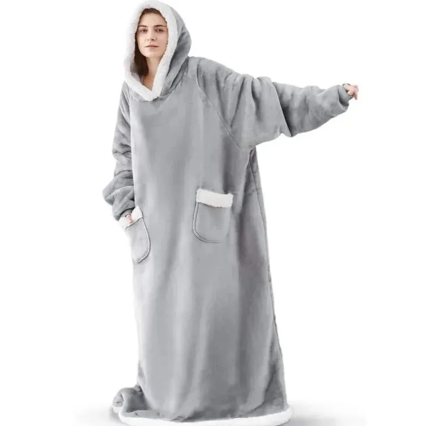 Oversized Flannel Blanket Hoodie with Sleeves:  Giant Fleece Pullover for Women & Men | Cozy Winter TV Blanket - Ideal  Gift