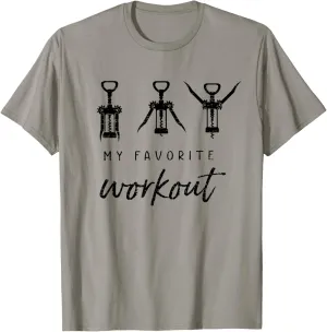 Retro My Favorite Workout Funny Wine Lover Workout Corkscrew T-Shirt