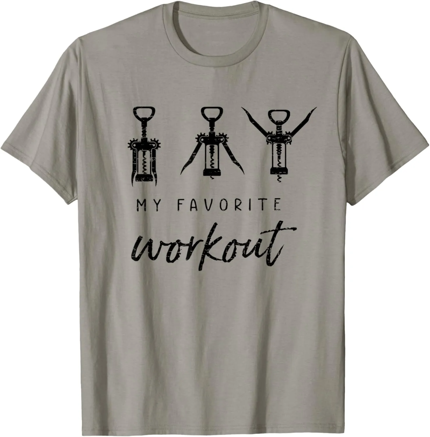 Retro My Favorite Workout Funny Wine Lover Workout Corkscrew T-Shirt