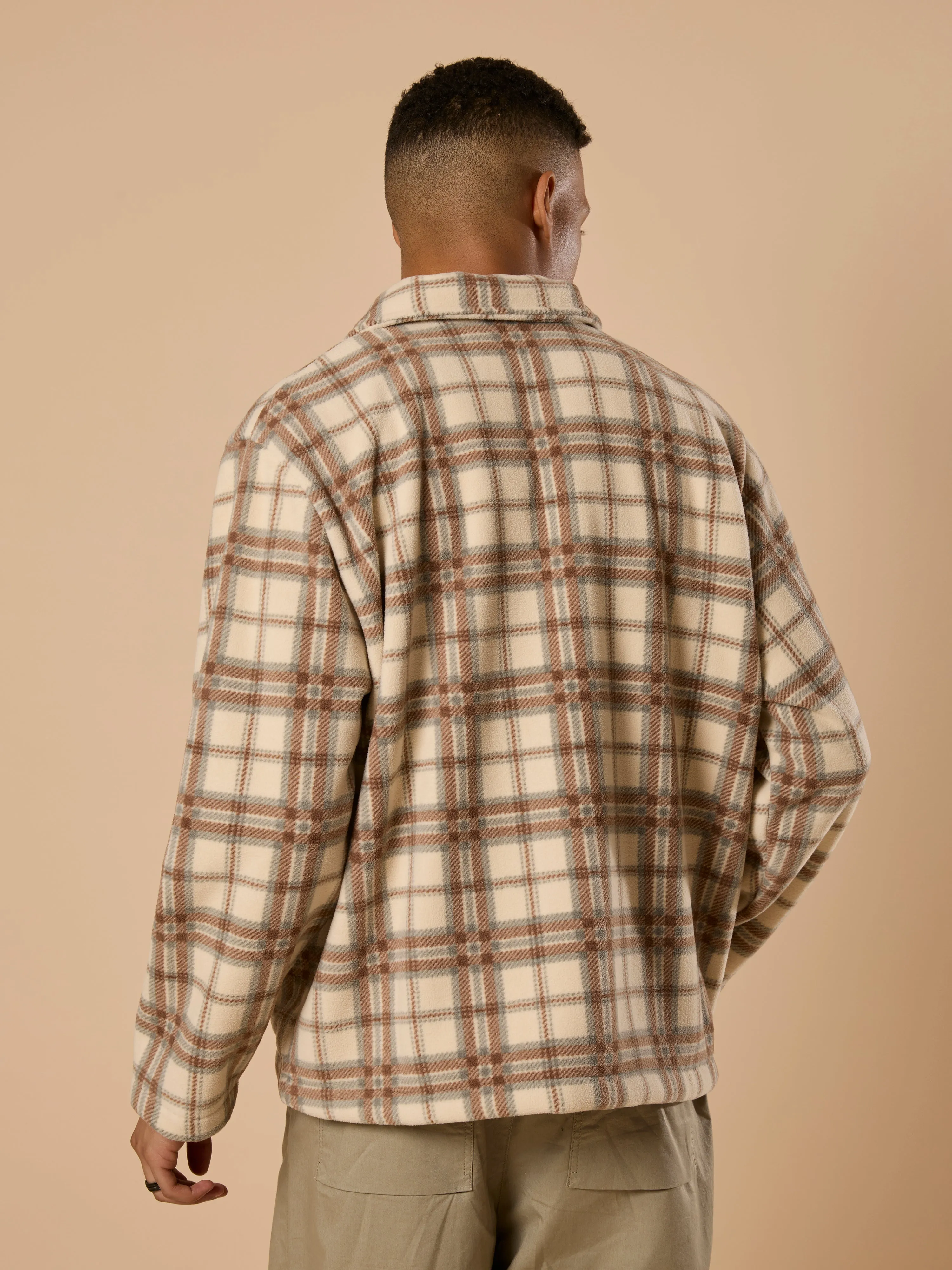 Sherly - Relaxed checked Fleece Shacket - Beige