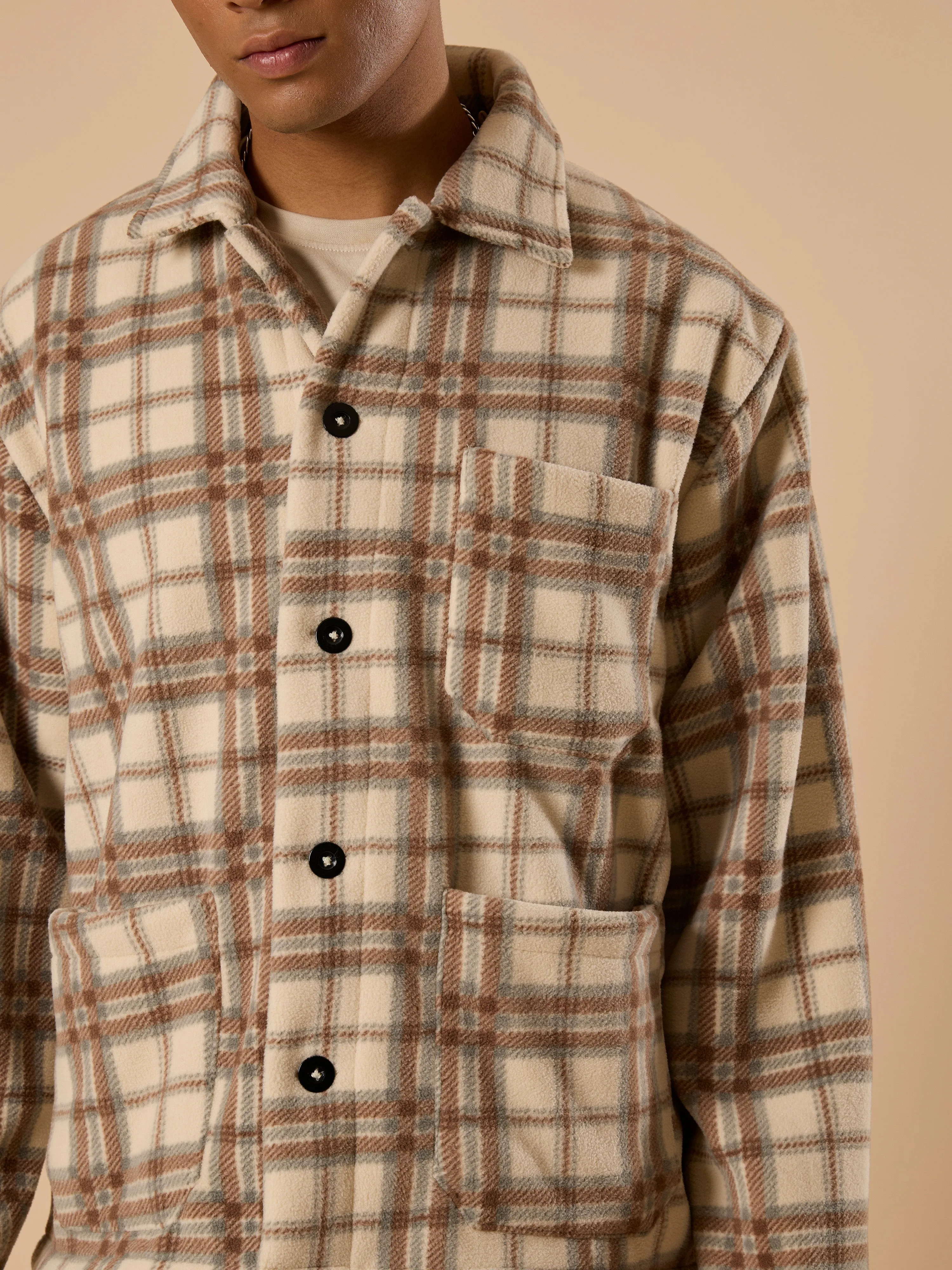 Sherly - Relaxed checked Fleece Shacket - Beige