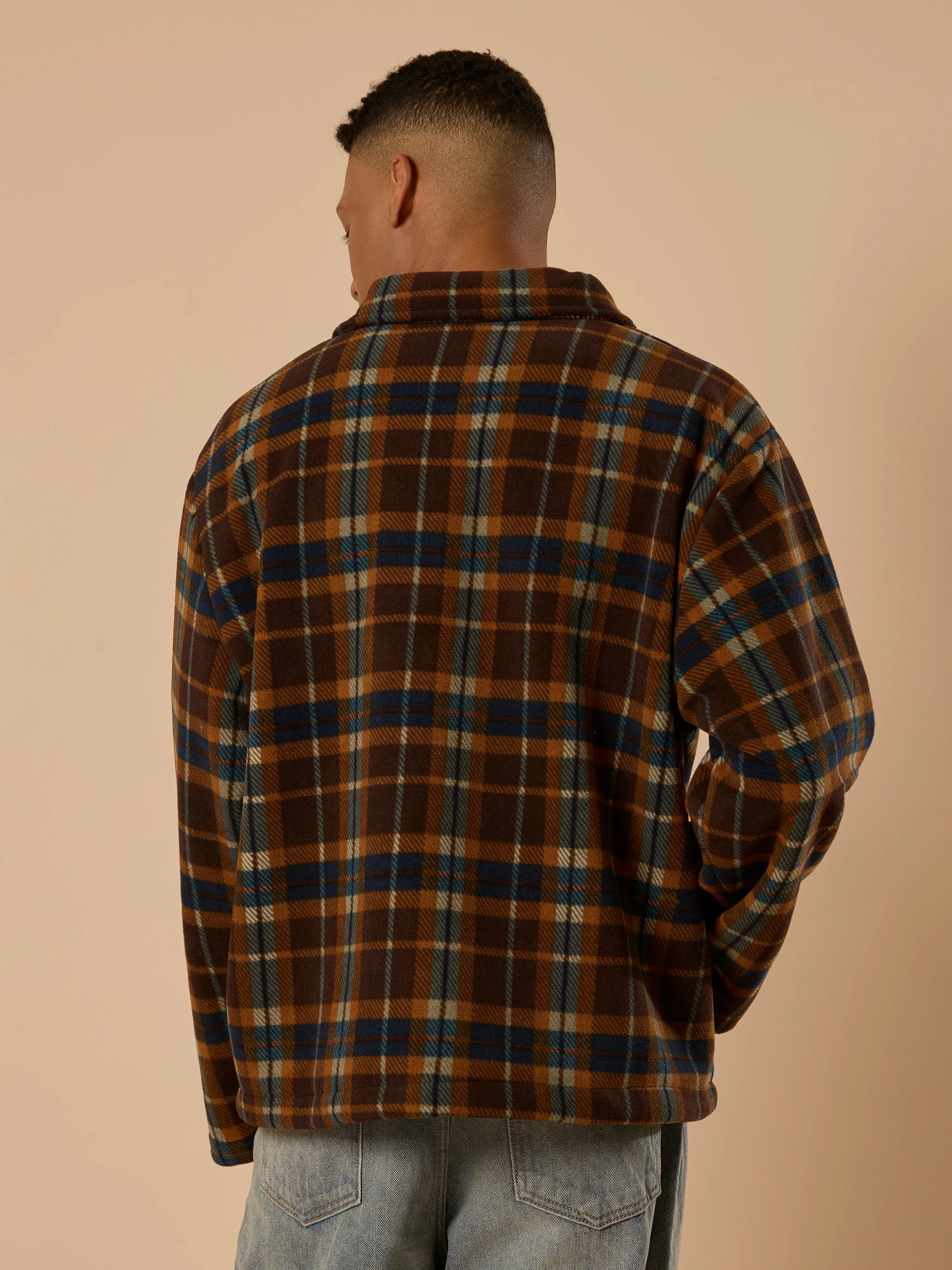 Sherly - Relaxed checked Fleece Shacket - Brown