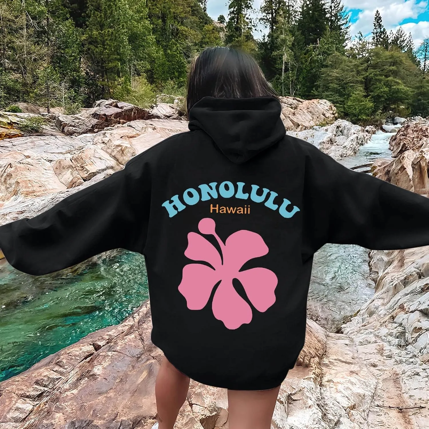 Sweatshirts For Teen Girls Long Sleeve Letter Print Casual Graphic Hoodies Drawstring Pullover Oversized Hoodies