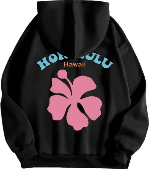 Sweatshirts For Teen Girls Long Sleeve Letter Print Casual Graphic Hoodies Drawstring Pullover Oversized Hoodies