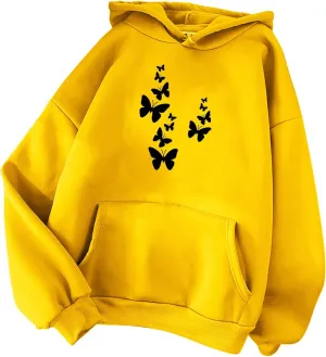 Womens Fashion Sweatshirt 2023 Long Sleeve Butterfly Graphic Drawstring Cute Pullover Hoodies Slim Casual Shirts with Pocket
