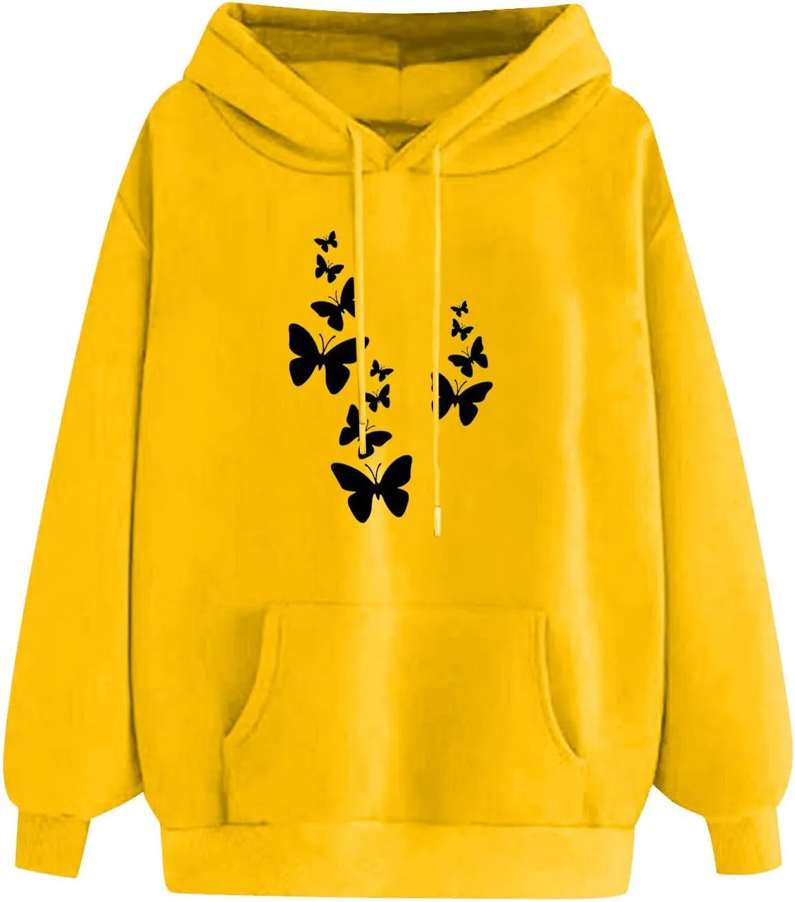 Womens Fashion Sweatshirt 2023 Long Sleeve Butterfly Graphic Drawstring Cute Pullover Hoodies Slim Casual Shirts with Pocket