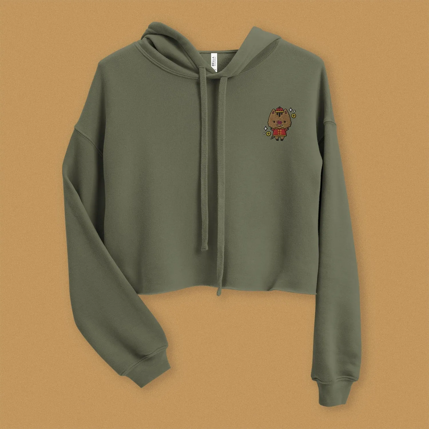 Year of the Pig Embroidered Crop Hoodie