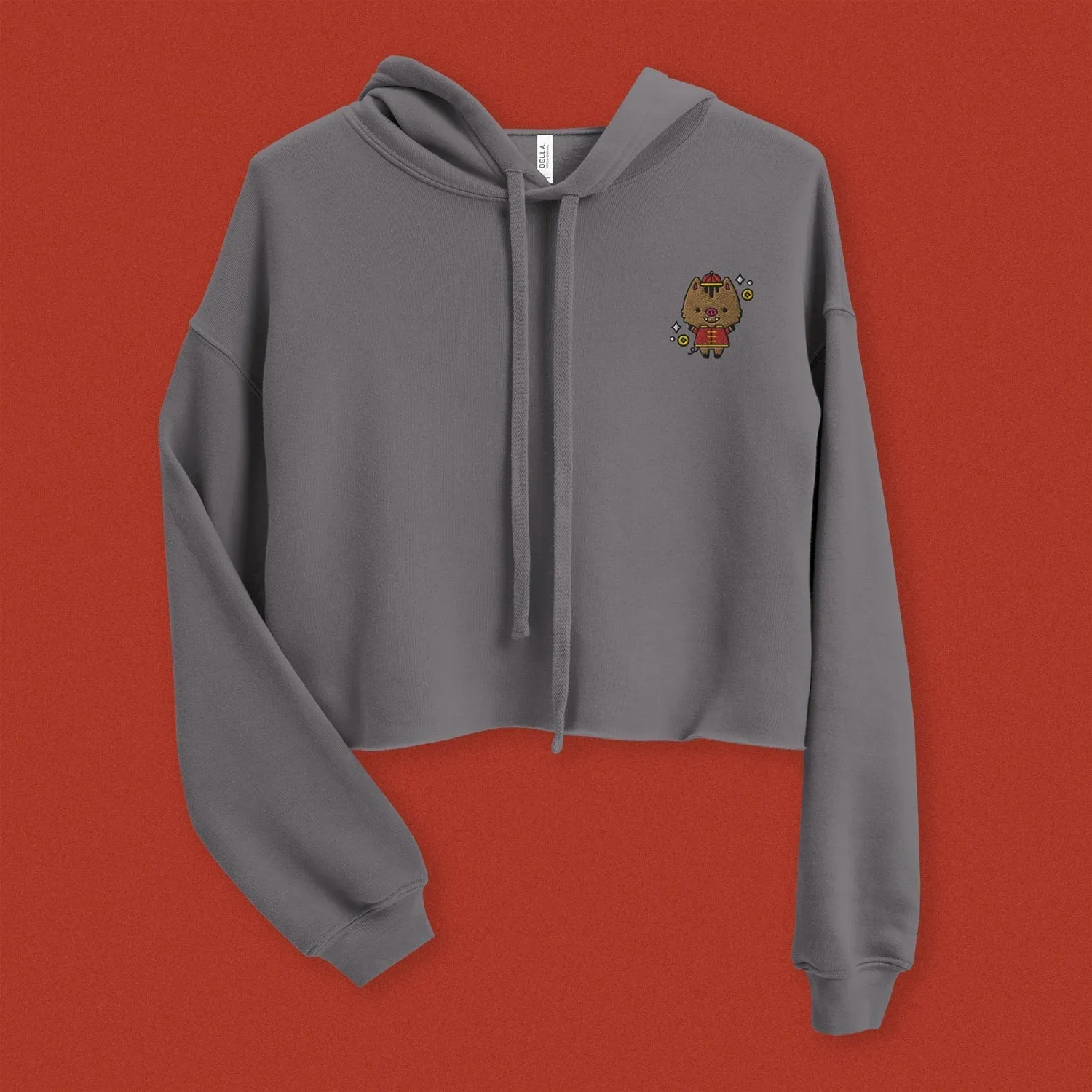 Year of the Pig Embroidered Crop Hoodie