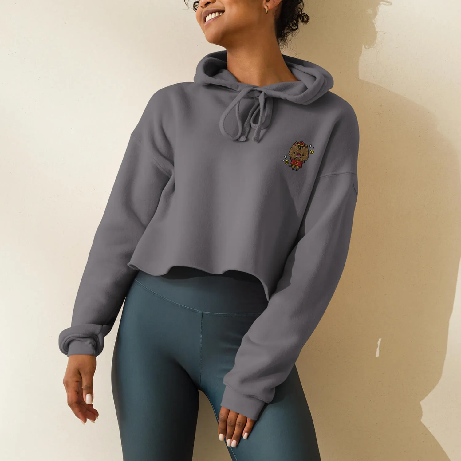 Year of the Pig Embroidered Crop Hoodie